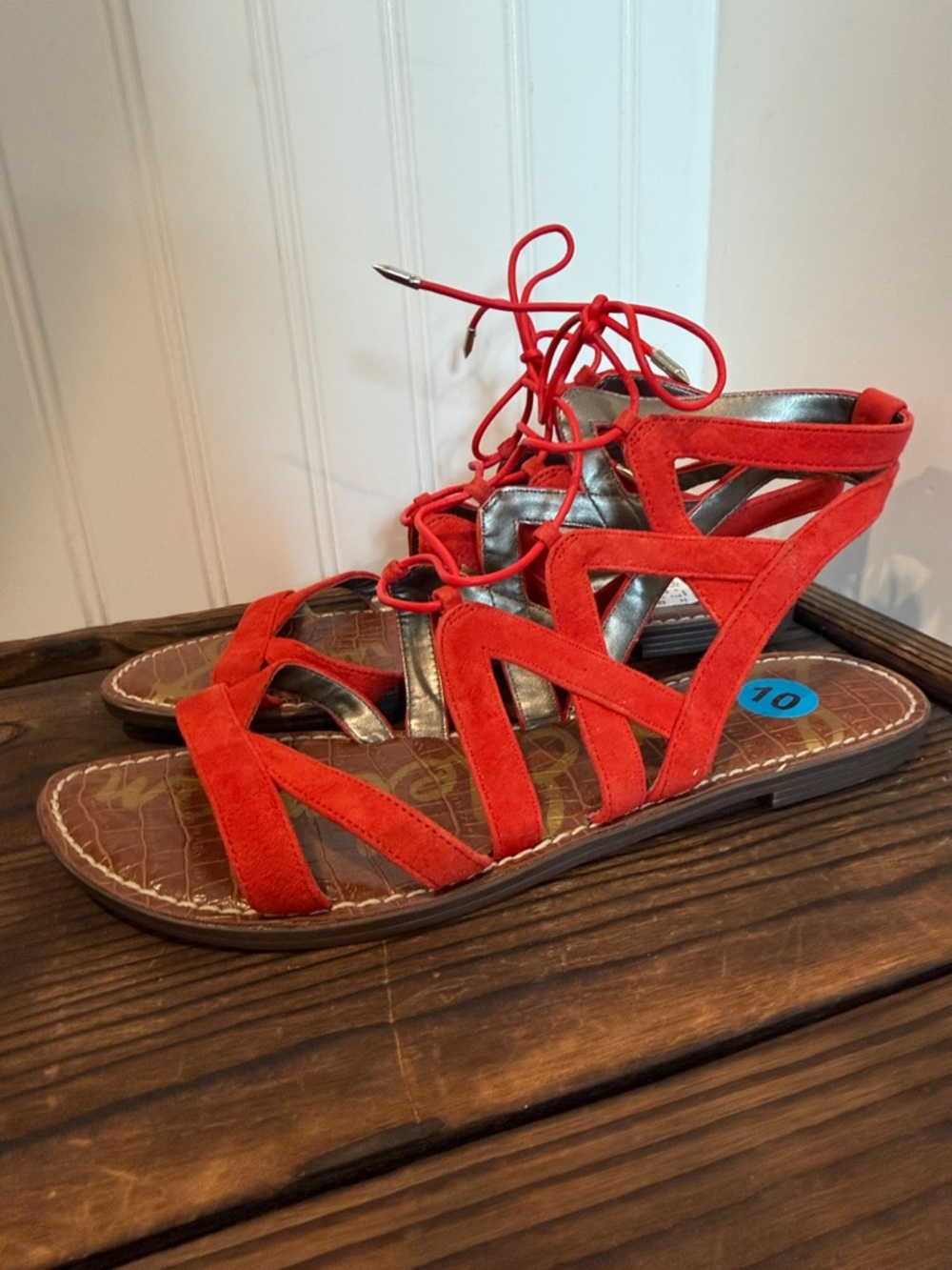 NWT Sam Edelman Red Lace-Up Suede Gladiator Sandals - Women